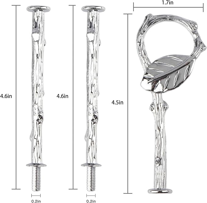 3 Tier 14" Heavy Metal Cake Stand Holder Fruit Plate Stand Fitting Hardware Rod with Stylus (Sliver_Leaves)