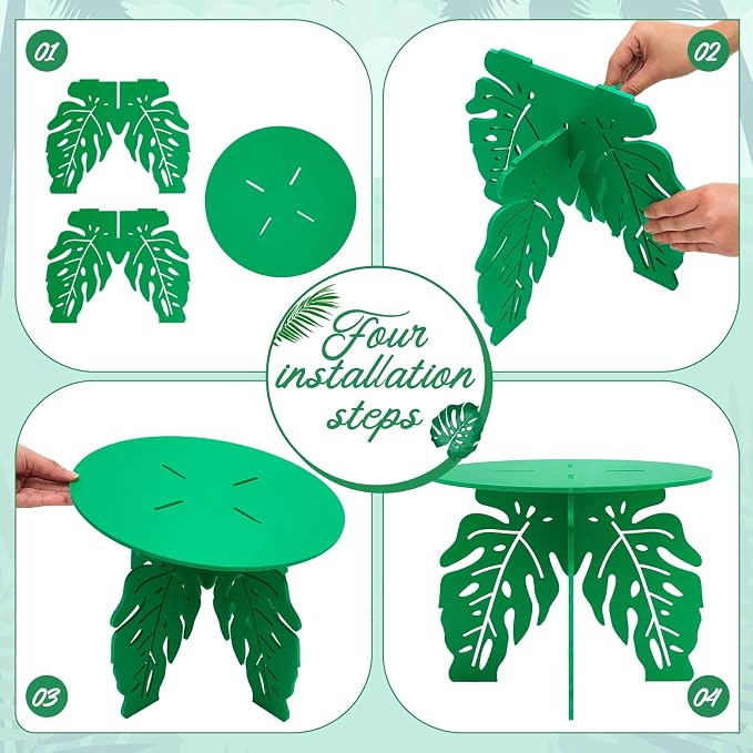 Lallisa 12" Palm Tropical Cake Stand for Hawaiian Party Cupcake Stand Jungle Luau Decorations Hawaiian Cupcake Holder for Tropical Themed Safari Zoo Birthday Party Favor Supplies