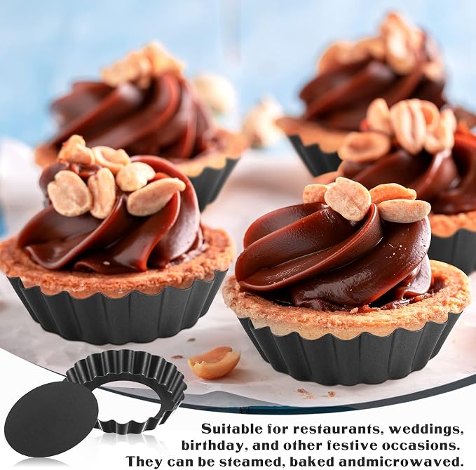 Patelai 24 Pieces Mini Tart Pans 4 Inch with Removable Bottom Round Nonstick Quiche Pan Heavy Duty Fluted Sided Small Tart Tins Mold for DIY Kitchen Baking Pies, Mousse Cakes, Muffins, Fruit, Desserts