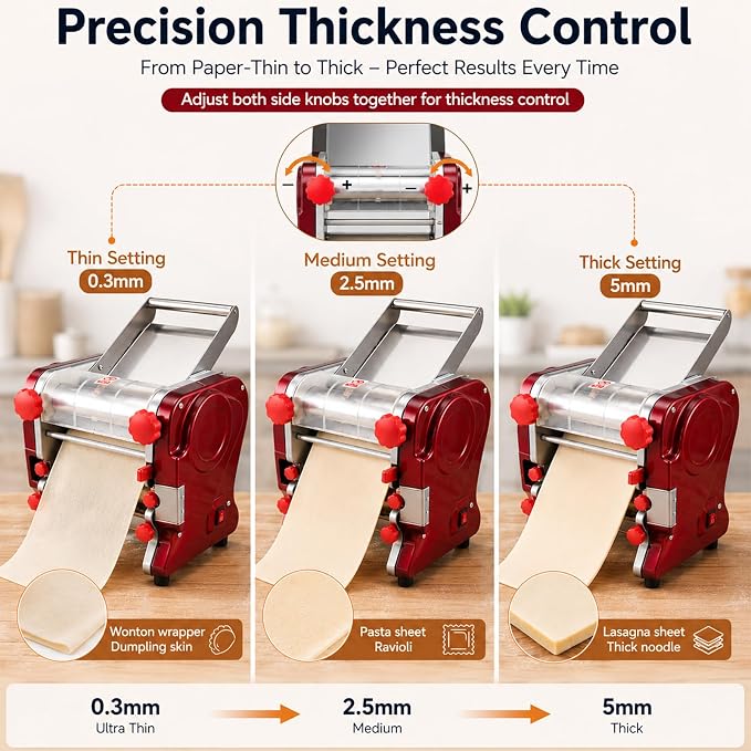 Commercial Pasta Maker – 550W Electric Dough Sheeter Noodle Roller with 3/9mm Blades, Adjustable 0.3-5mm Thickness, for Pasta, Dumplings – Restaurant & Home Use