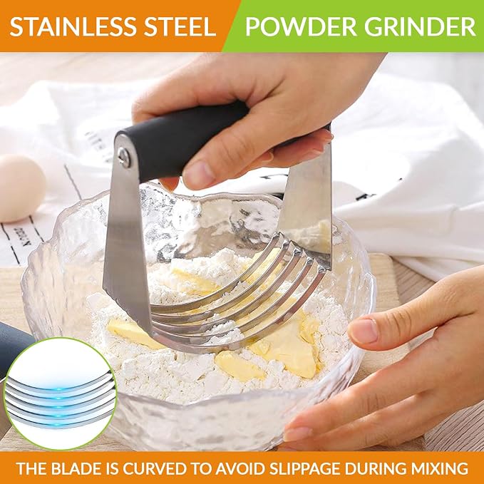 2er Pack Stainless Steel Pastry Blender Cutter and Bench Scraper Set, Efficient Multipurpose Kitchen Baking Tool with Ergonomic Grip Handle for Nut, Pie and Dough Processing (Cutter)