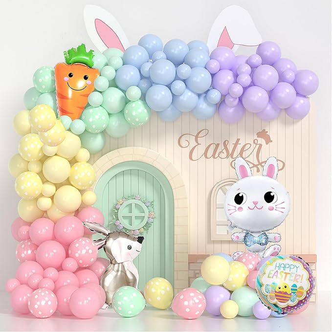 Yumiche Easter Balloon Arch Spring Balloon Garland Arch Ki With Pastel Balloons,Bunny And Carrot Foil Balloons for Easter Decorations