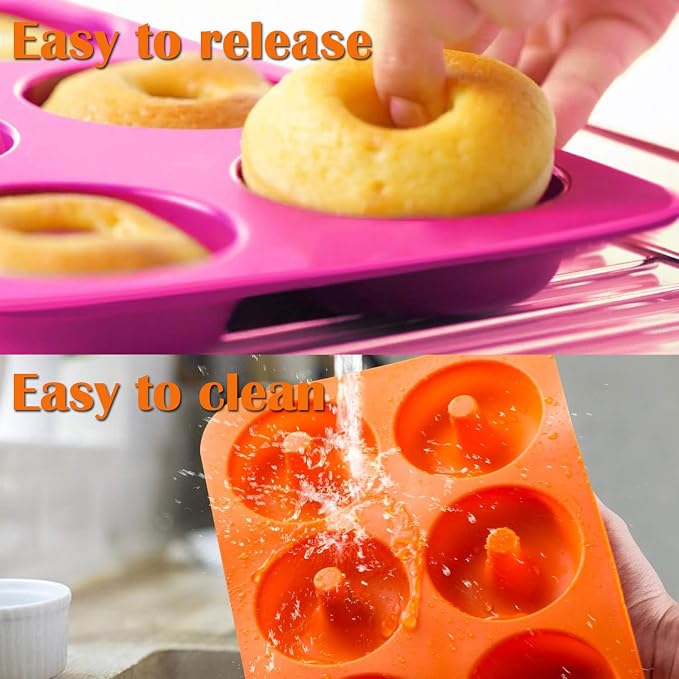 AKOAK 6-Cavity Silicone Cake Mold, DIY Handmade Soap Mold, Non-Stick Donut Mold, for Chocolate Pudding Jelly Muffin Cups, Kitchen Baking Decoration (Doughnuts)