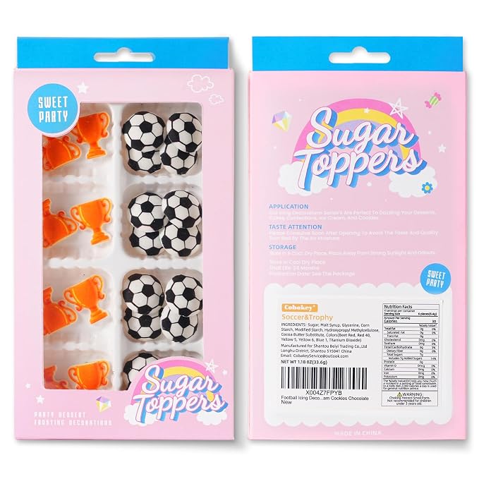 Soccer Icing Decorations 24 Counts Edible Football & World Cup Trophy Royal Icing Decoration Sugar Sprinkles for Baking Cupcake Topper Cake Ice Cream Cookies Chocolate