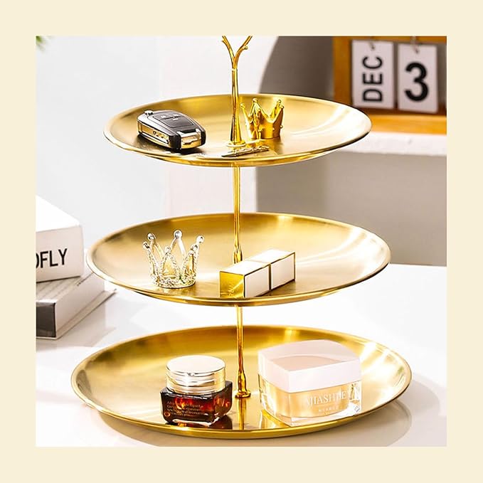 Stainless Steel 3 Tier Cupcake Stand, Tiered Trays Three Layer Cake Stand 3 Tier Serving Tray Platters for Pastry Dessert Candy Fruit Tea Party Wedding Platter (Gold)