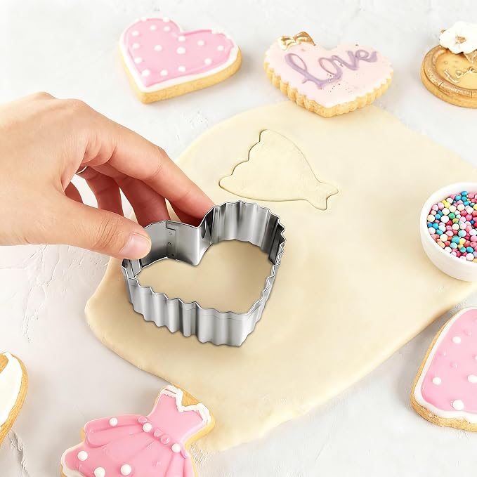 Wedding Cookie Cutter Set - 12Pcs Mini Cookie Cutters Variety Pack with Dough Scraper, Stainless Steel Valentine's Day and Anniversary Cookie Mold for Biscuits, Fondant