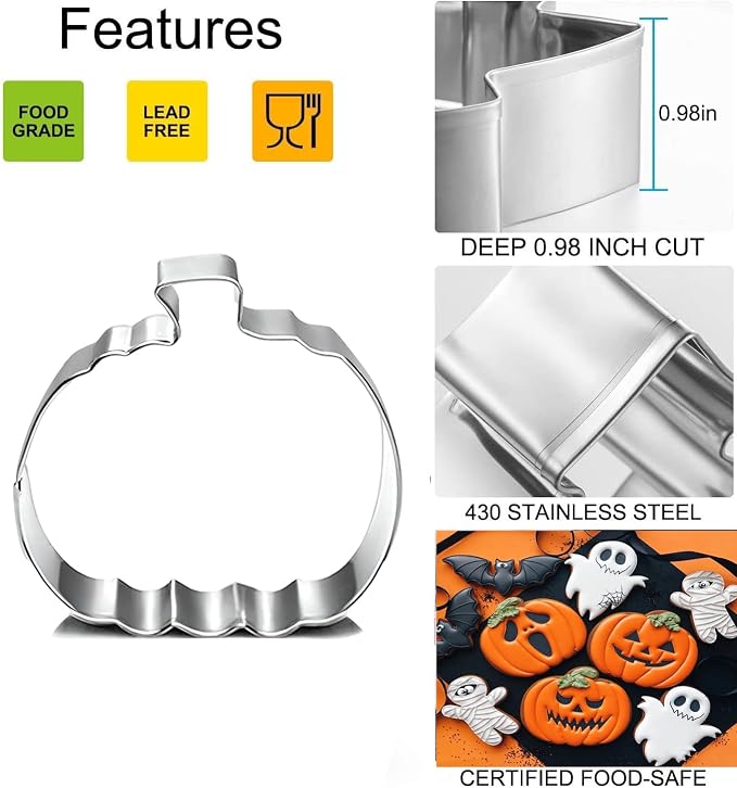Pumpkin Cookie Cutters Set, 4", 3.22", 2" Large Fall Halloween Thanksgiving Cookie Cutters for Harvest Holiday Decoration Party Supplies