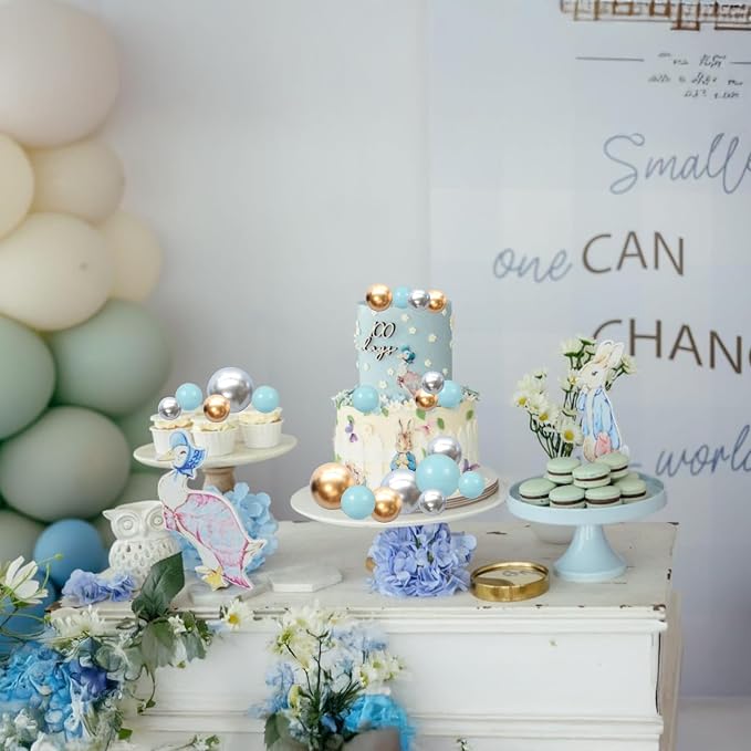 Gyufise 30Pcs Mini Balloon Cake Topper Foam Ball Cake Picks Decorations Faux Pearl Balls DIY Cake Topper Decoration for Baby Shower Wedding Anniversary Birthday Party Supplies Gold Silver Blue