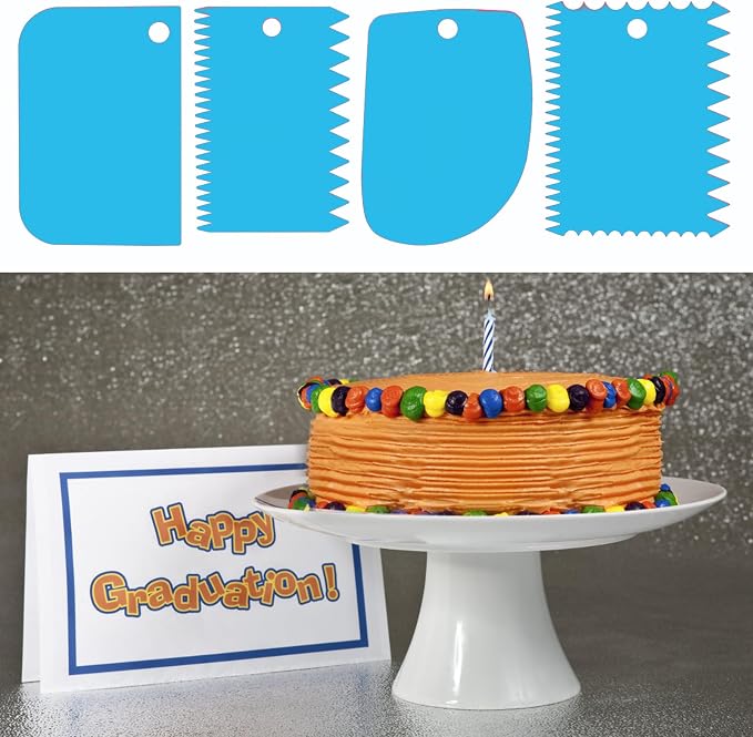 Cake Scraper, Cake Smoother Scraper Set, Dough Scraper Icing Scraper Polisher Tool, Cake Decorating Comb, Icing Smoother Plastic Sawtooth Cake Icing Kitchen Baking Cake Edge (Blue)