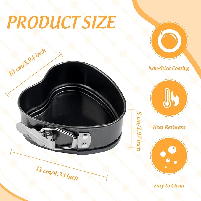 TXIN Love Heart Shape Springform Pan, Mini 4 Inches Non-Stick Carbon Steel Cake Pan Tin Mold Baking Cheese Bread Jelly Tray, Set of 4