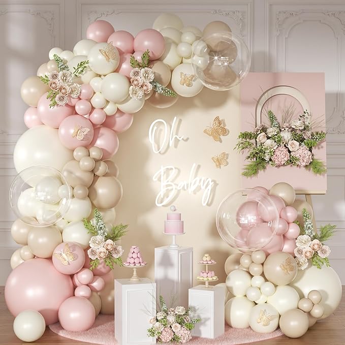 Dusty Pink Balloon Arch Kit 126 Pcs Pink and Sand White Balloon Arch Garland Kit Include Dusty Pink Sand White Balloons for Wedding Birthday Baby Shower Gender Reveal Decorations