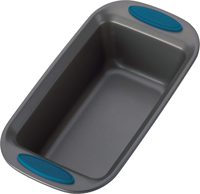 Rachael Ray Yum-o! Bakeware Oven Lovin' Nonstick Loaf Pan, 9-Inch by 5-Inch Steel Pan, Gray with Marine Blue Handles (Pack of 6)