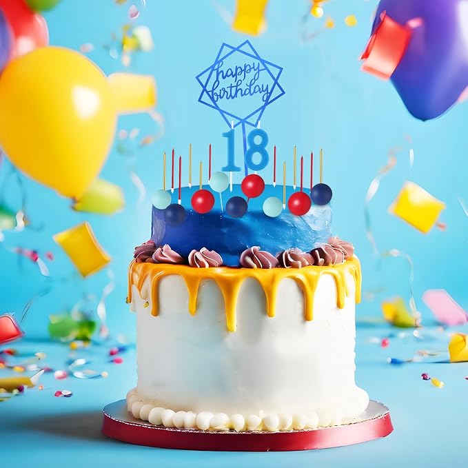 Yerliker 34 Pcs Happy Birthday Cake Toppers Decorations Birthday Candles DIY Cake Decor for Men Women Wedding Anniversary(Blue Red)