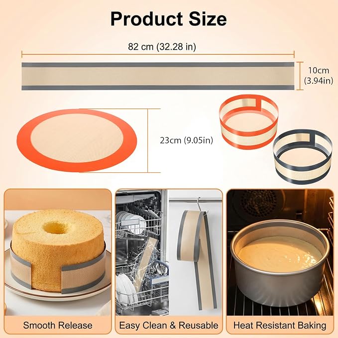2 Pack Silicone Baking Mat for Springform Pan 9 Inch, Non Stick Reusable Cheesecake Pan Protector, Prevents Sticking to Bottom and Sides, Easy Clean Non Stick Liner