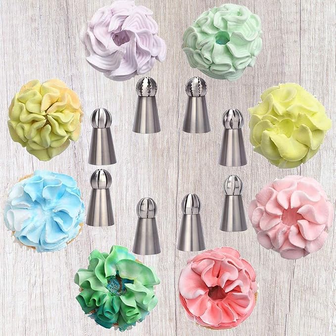 Russian Piping Tips Set, Airlxf 8PCS Stainless Steel Icing Piping Nozzles Tips Cake Cupcake Decorating Supplies Kit Flower Frosting Tips DIY Icing Piping Tips for Cake Decorating (8PCS)