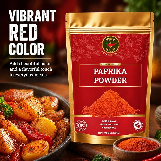 Spice Magic Sweet Paprika Powder 8 oz | Premium Spanish-Style Paprika | Mild, Sweet & Vibrant Red Color | Perfect for BBQ, Chicken, Vegetables, Soups & Sauces