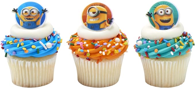 DecoPac Minions Cupcake Rings, 24 Despicable Me™ Cupcake Decorations, Phil, Carl and Bob - 24 Pack