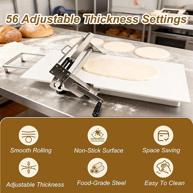 40.5"X22.8" Folding Dough Sheeter Machine, New Manual Stainless Steel Dough Roller Machine with 56 Adjustable Thicknesses for Pizza, Pastry, Cookie Dough