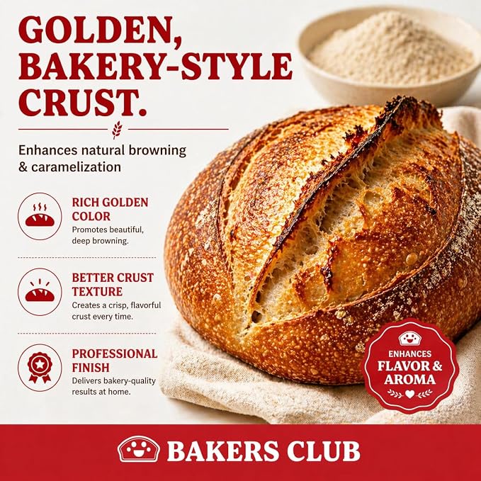 Bakers Club Artisan Diastatic Malt Powder 10oz - Enhance Flavor, Crust, Rise, Texture - Baking Bread, Pizza Crust, Pretzels, Desserts, Muffins, Bagels, Sourdough, Milkshakes - Made in USA, Malted Barley Flour 10oz