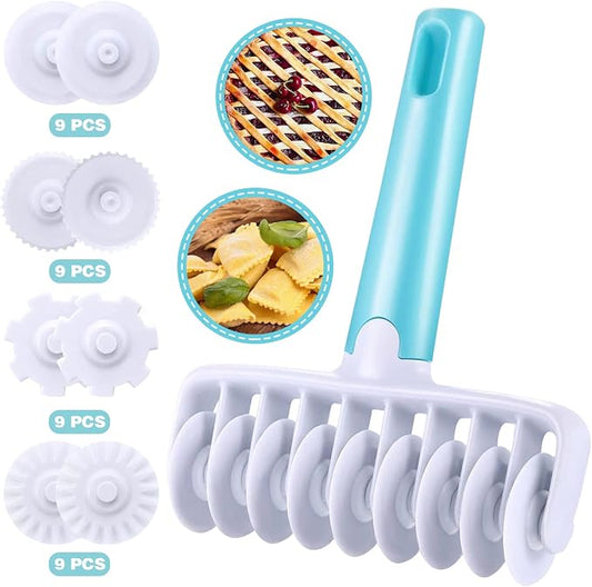 Pastry Dough Lattice Cutter Wheel Roller Fondant Ribbon Cutter with 4 Different Gears Embosser Set Household Time-Saver Baking Pastry Tools for Dough Cookie Pie Pizza Bread Pastry