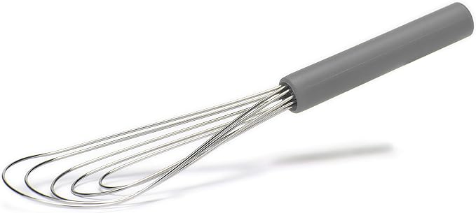 Flat Whisk Silicone Handle Non Slip 10" - 5 Wires Whisk with 10 Heads for Kitchen Cooking by Jell-Cell (Grey)