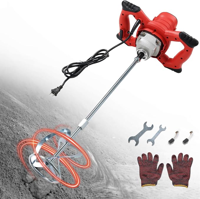 2100W Cement Mixer, 110V 6-Speed Handheld Electric Concrete & Mortar Mixer with Paddle, Copper Motor Mud Mixer for Paint, Grout, Thinset, Drywall Mud, Self-Leveling Cement and DIY Home Projects