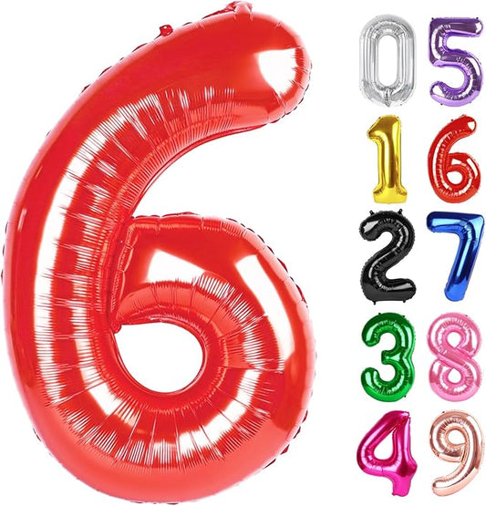 Red Number 6 Balloon 40 Inch, 6th Birthday Party Decorations for Children, Giant 6 Foil Balloon for Party Supplies