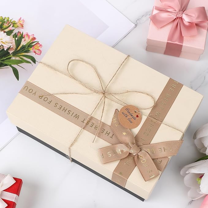 100Pcs Handmade with Love Tags Paper Hanging Tags with String 1.2” Round Brown Gift Labels with 66 ft String Personalized Handmade Tags for Crafts Candle Tins Wedding Birthday Party Favors