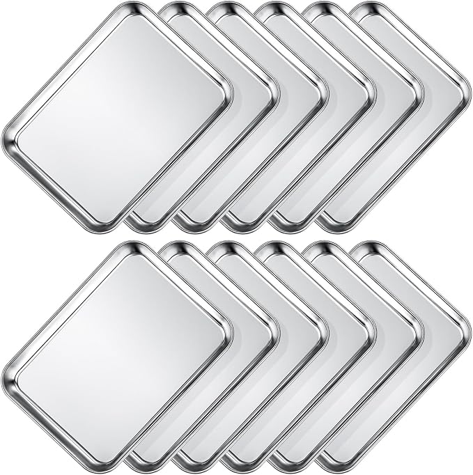 Wildone Sheet Pan Set Baking Sheet Cookie Sheet Baking Pan Toaster Oven Pans, 12 PCS Stainless Steel Baking Tray Cookie Pan, Heavy Duty & Dishwasher Safe, 9 x 6.7 x 1 Inches