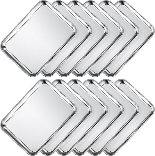 Wildone Sheet Pan Set Baking Sheet Cookie Sheet Baking Pan Toaster Oven Pans, 12 PCS Stainless Steel Baking Tray Cookie Pan, Heavy Duty & Dishwasher Safe, 9 x 6.7 x 1 Inches
