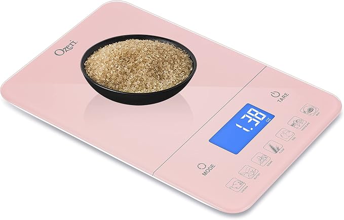 Ozeri Touch III Digital Kitchen Scale with Calorie Counter, 22 lbs (10 kg), Crystal Rose