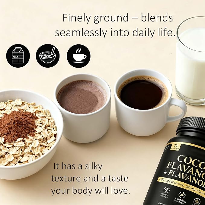 High Flavanol Cocoa Powder Supplement with 1200mg Flavanols & Flavonoids (600mg Epicatechin) for Heart Health, Nitric Oxide Support & Energy, 10X More Flavanols Than Regular Cocoa Powder (01)