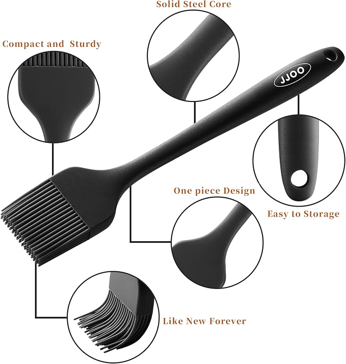 2PCS Silicone Basting Pastry Brush, JJOO Heat Resistant Food Cooking Brush for Oil, Sauce, Baking, BBQ and Grill, BPA Free, Dishwasher Safe (2Pack, Black)