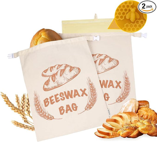 2 Pack Beeswax Bread Bags with Replaceable Liners,Reusable Bread Bags for Homemade Bread, XL Eco-Friendly Food Storage Bags for Extended Food Freshness,13X17 inch
