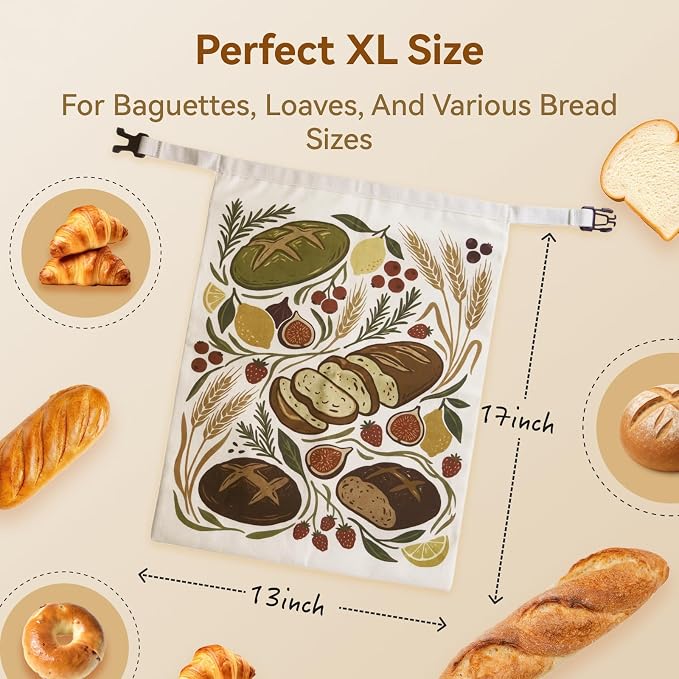 Bread Bags for Homemade Bread – 2 Packs XL Beeswax Bread Bags, 2026 Reusable Bread Bag with Sealing Zipper, Organic Cotton Natural Beeswax, Keeps Fresh, Homesteading Essentials, 13x17 Inches