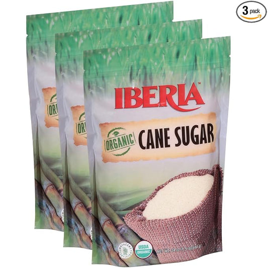 Iberia Organic Premium Cane Sugar, 1.5 lb. (Pack of 3) 100% Natural, Non GMO, Pure Cane Sugar