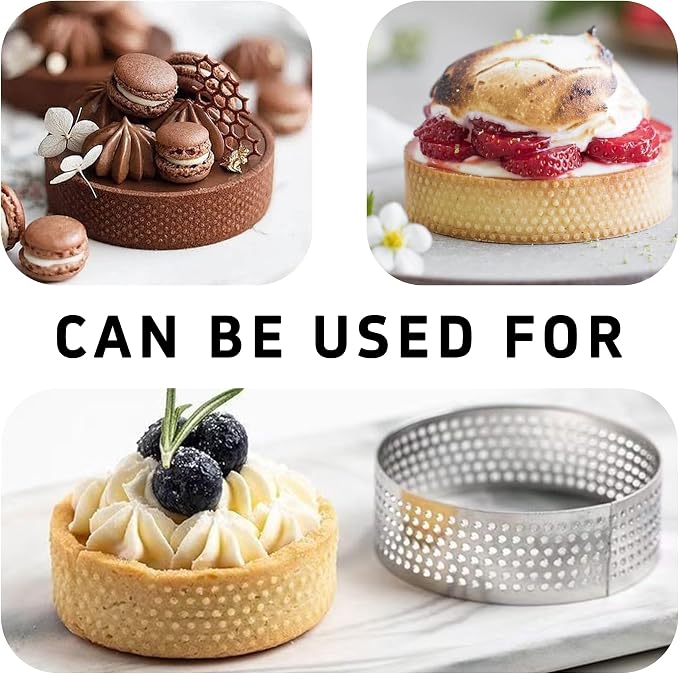 7.09Inch 304 Stainless Steel Perforated Tart Ring, Heat Resistant Cake Mousse Ring for Baking Fruit Tarts, Cake, Crust and Dessert Making
