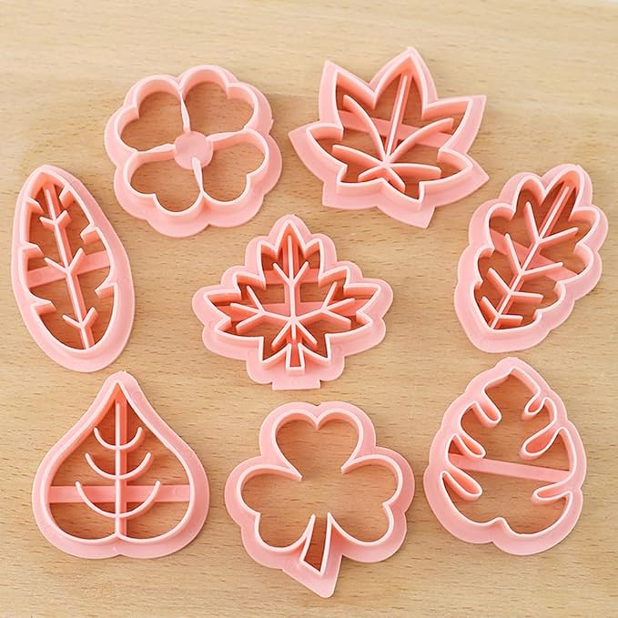 8pcs Mini Leaf Cookie Stamps, One-touch Molding 3d Raised Design Cookie Cutters, suitable for Tropic, Fall, Thanksgiving, Holiday & Party Treats Frosting Decoration (Leaf)
