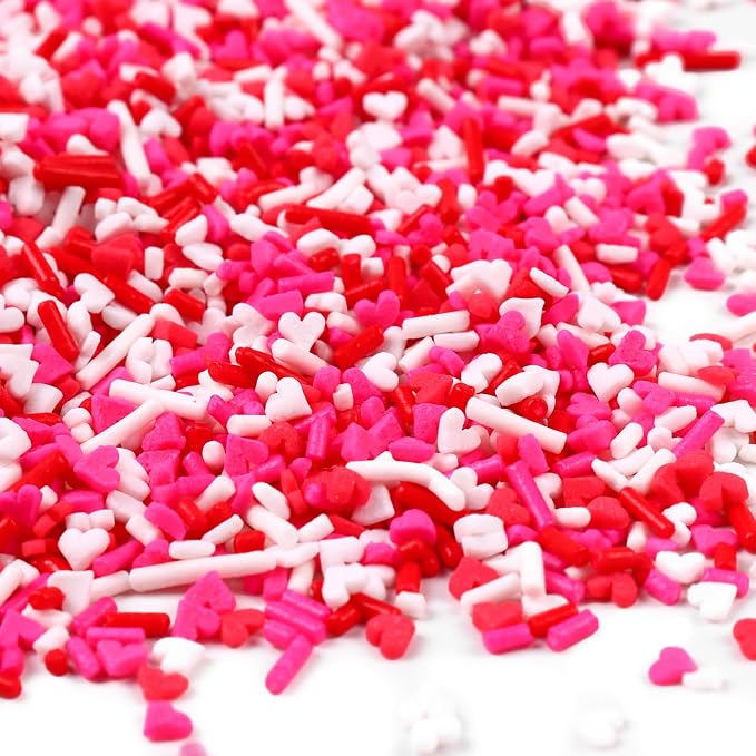 Valentines Sprinkles for Baking, 7oz White Red Pink Jimmies and Heart Sprinkles for Cake Decorating, Valentine Sprinkles for Cookies, Cupcake, Ice Cream, Cake