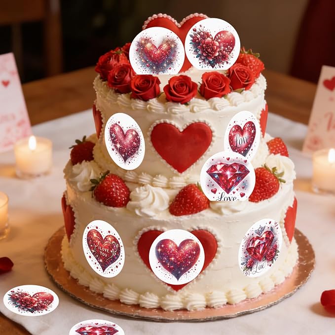 36PCS Edible Red Heart Cupcake Toppers Wafer Paper Sweet Love Be Mine Kiss Me Heart Cupcake Picks Valentine’s Cake Decor for Valentine's Day Theme Wedding Party Supplies