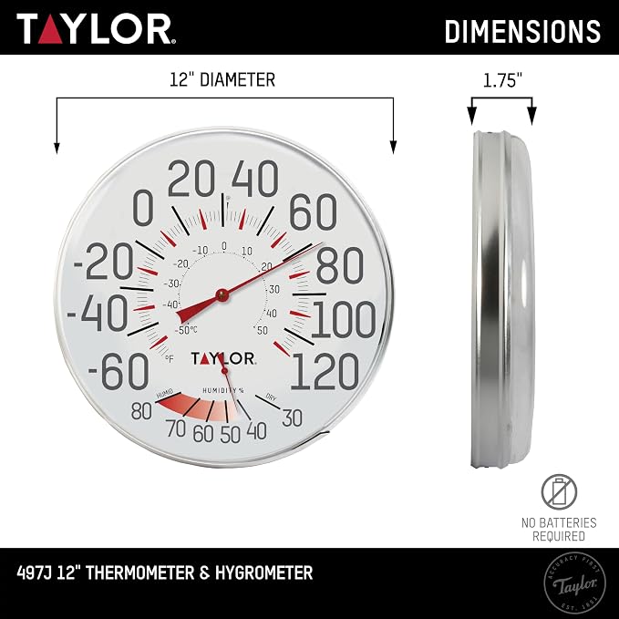 Taylor Precision Products Humidiguide Dial Thermometer (12-Inch), White, One Size
