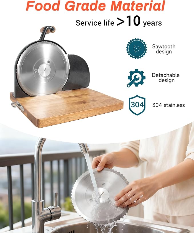 Foldable Sourdough Bread Slicer Adjustable Thickness, Manual Bread Slicer, Add Metal Rails, Hand Crank Bread Cutter Machine with Scale Line and Suction Cup, Stainless Steel Blade (Black)