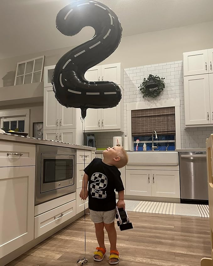 Race Car Number Balloon 40 inch, Black 0 Number Balloons, 10 20 30 40 50 Numbers Balloon Black Race Car Birthday Party Decorations for Boy Men
