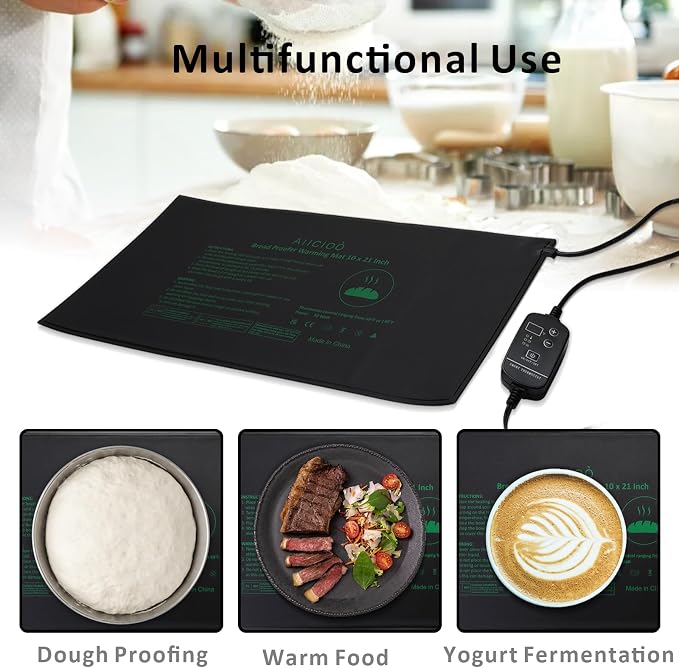 AIICIOO Bread Proofing Warming Mat 10" x 21" Dough Starter Sourdough Heating Pad Portable Dough Rising Bread Starter Warmer with Temperature Controller for Home Bakers