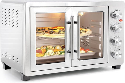47.6 Quart French Door Countertop Convection Oven with Rotisserie, Stainless Steel Toaster Oven with Timer, Bake Tray, and Accessories