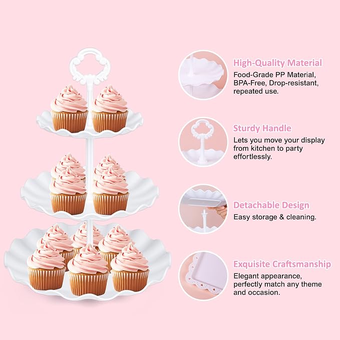 VISCOO 36 Pack Cupcake Stand, Dessert Table Display Set, 3-2 Tiered Tray Stand & Cupcake Holder Display Tower for Wedding, Serving Trays for Tea Party, Birthday, Dessert Stands for Baby Shower
