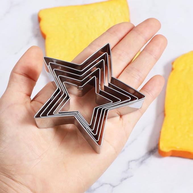 5 Pcs Star Cookie Cutter Set, Cutters Stainless Steel Five-Pointed Star Edge Cookie Cutters Fondant Biscuit Sandwich Cheese Cutter Star Shapes Molds Pastry Mold Bakeware Tools