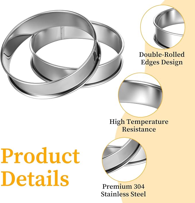 20 Pack 4 Inch English Muffin Rings, Stainless Steel Crumpet Rings Double Rolled Tart Ring Nonstick Tart Ring for Baking Metal Pastry Ringd Mold with Silicone Brush for Dessert Food Making Tool
