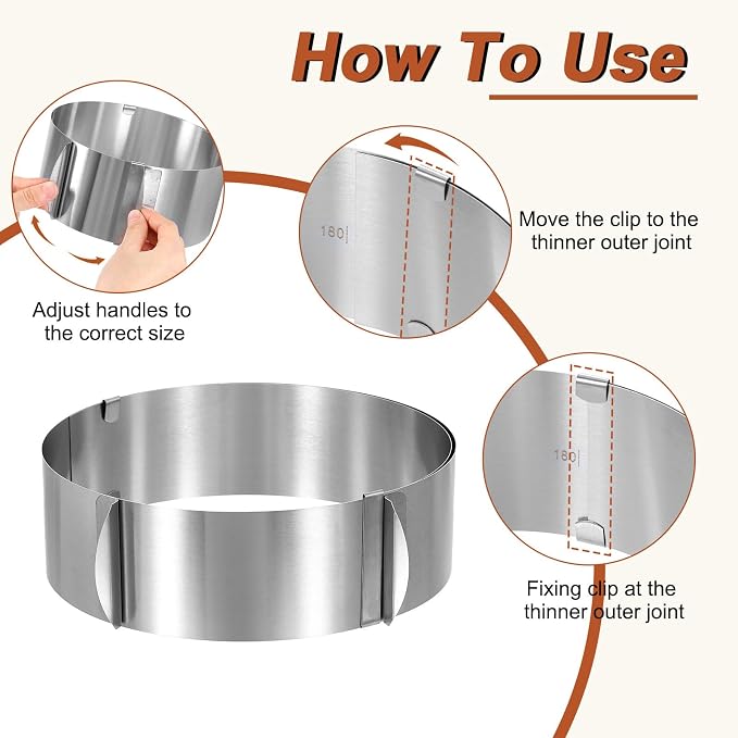 HARFINGTON 6" to 12" Cake Ring 6cm High Adjustable Round Cake Ring Stainless Steel Mousse Baking Moulds Bakeware Supplies for Baking Cooking Making Tool