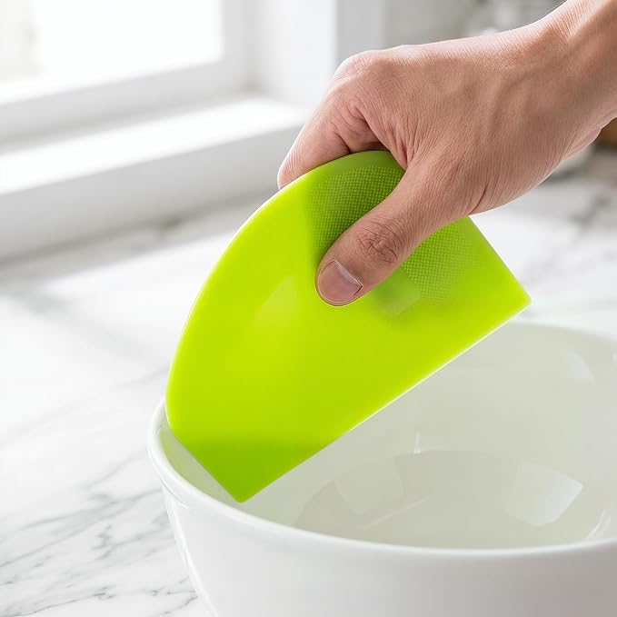 5 Pack Dough Scraper for Baking, BPA-Free PE Flexible Bowl Scraper, Food Grade Plastic Dough Cutter for Bread, Cake Dough, Fondant, Icing and Pastry, White Green Mustard Yellow Blue Pink